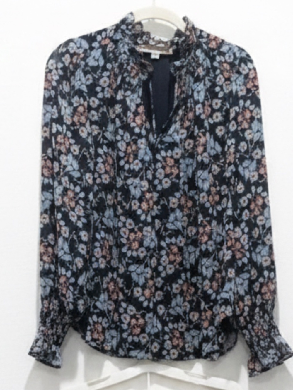NWOT Loft Floral Boho Smocked Ruffle Tie Neck Blouse and matching skirt lg - Picture 2 of 3